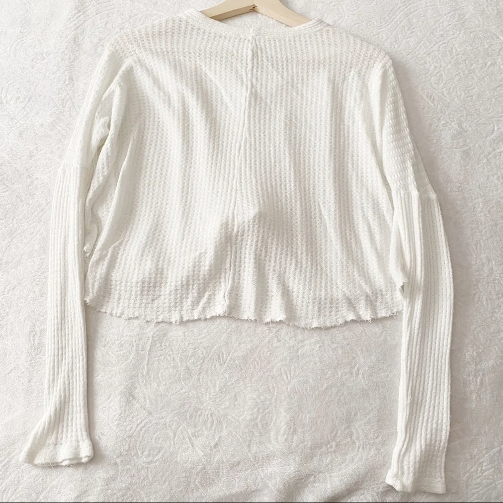 Fashion Nova White Cropped Tied Waist Button Down Waffle Top